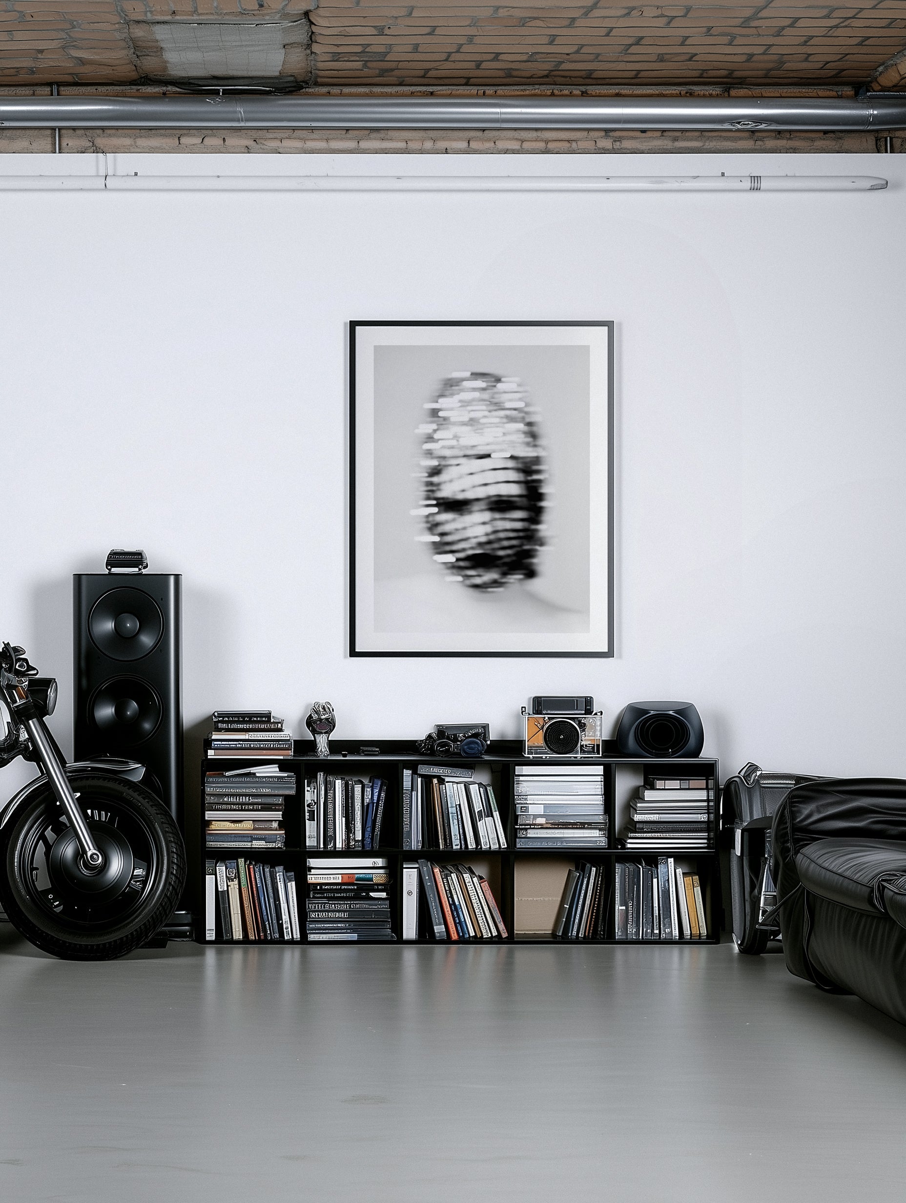 Modern living room with framed artwork.