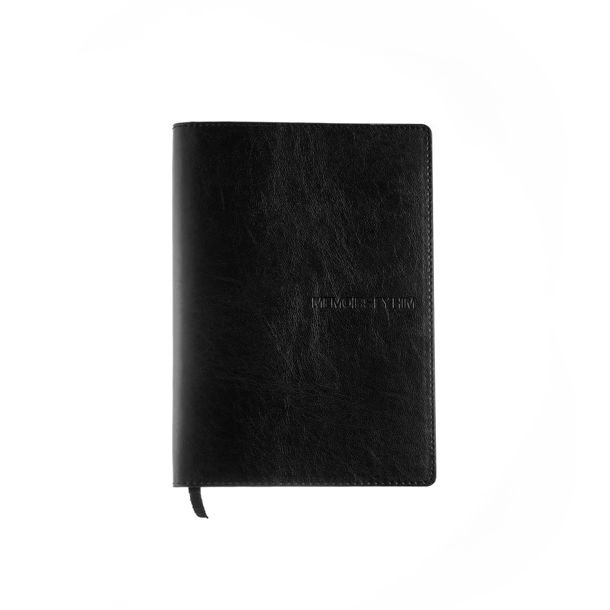 Black leather mens guided journal with cotton bookmark ribbon